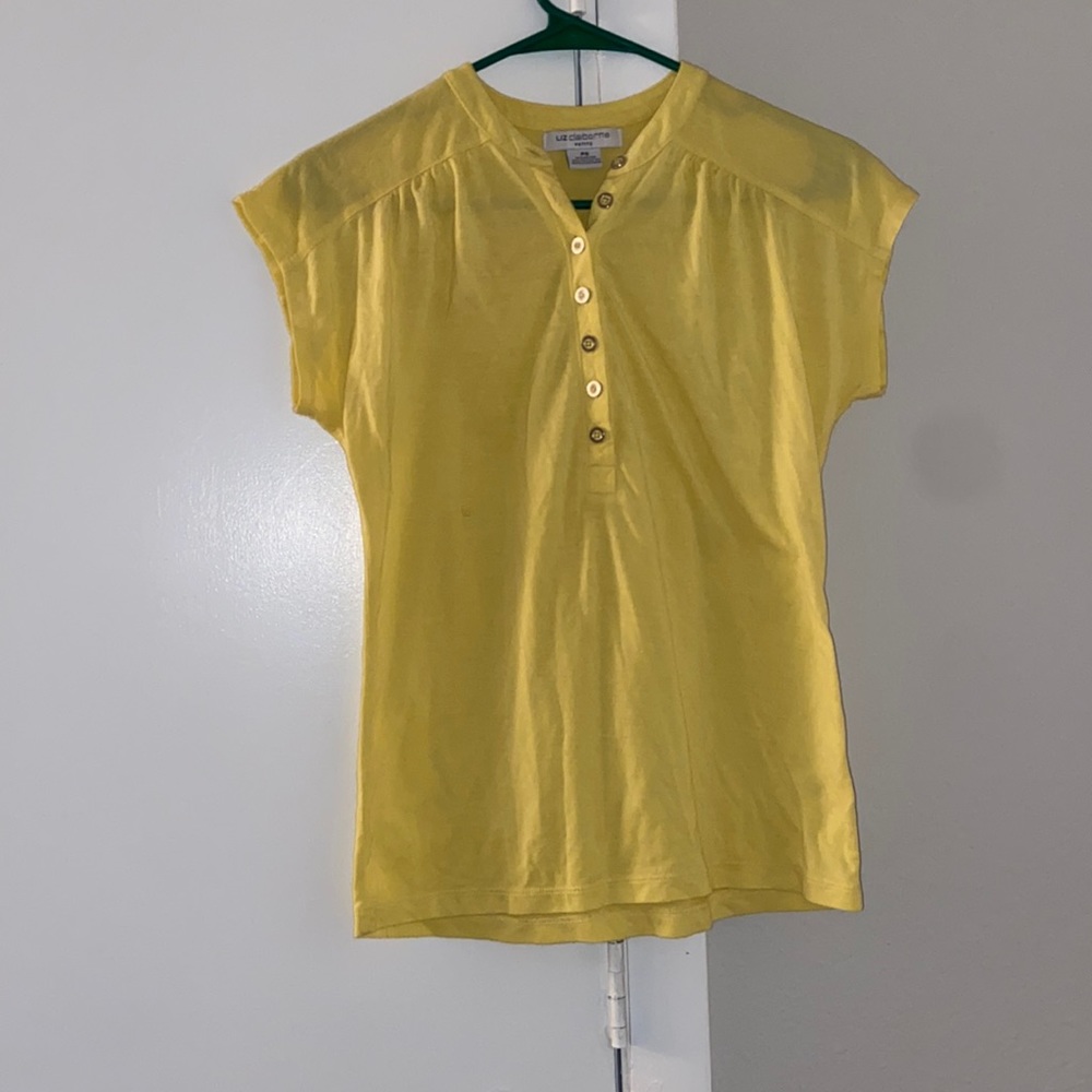 Liz Claiborne, light yellow short sleeve blouse, petite small